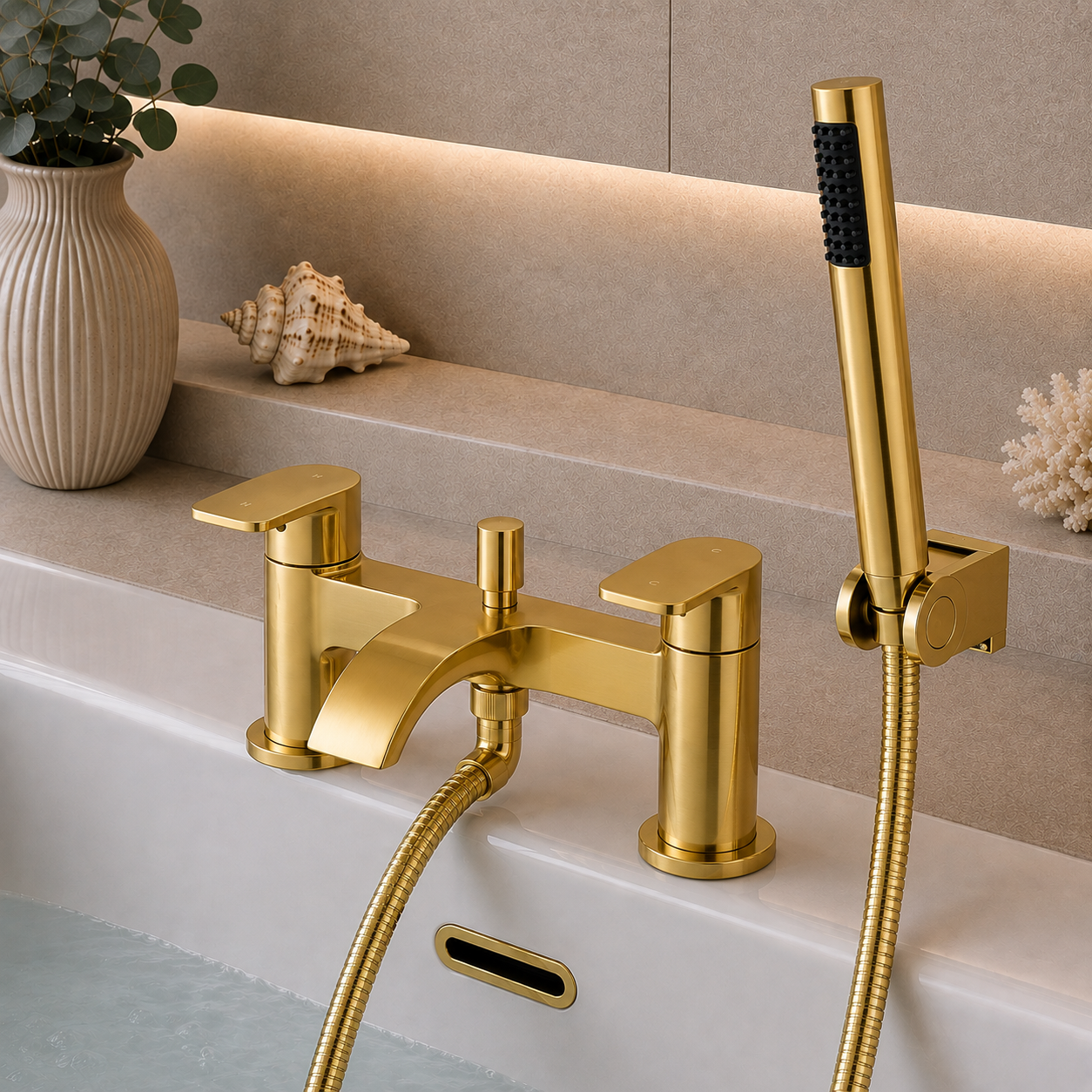 Speldhurst Deck Mounted Bath Shower Mixer – Chrome, Matt Black or Matt Brushed Brass