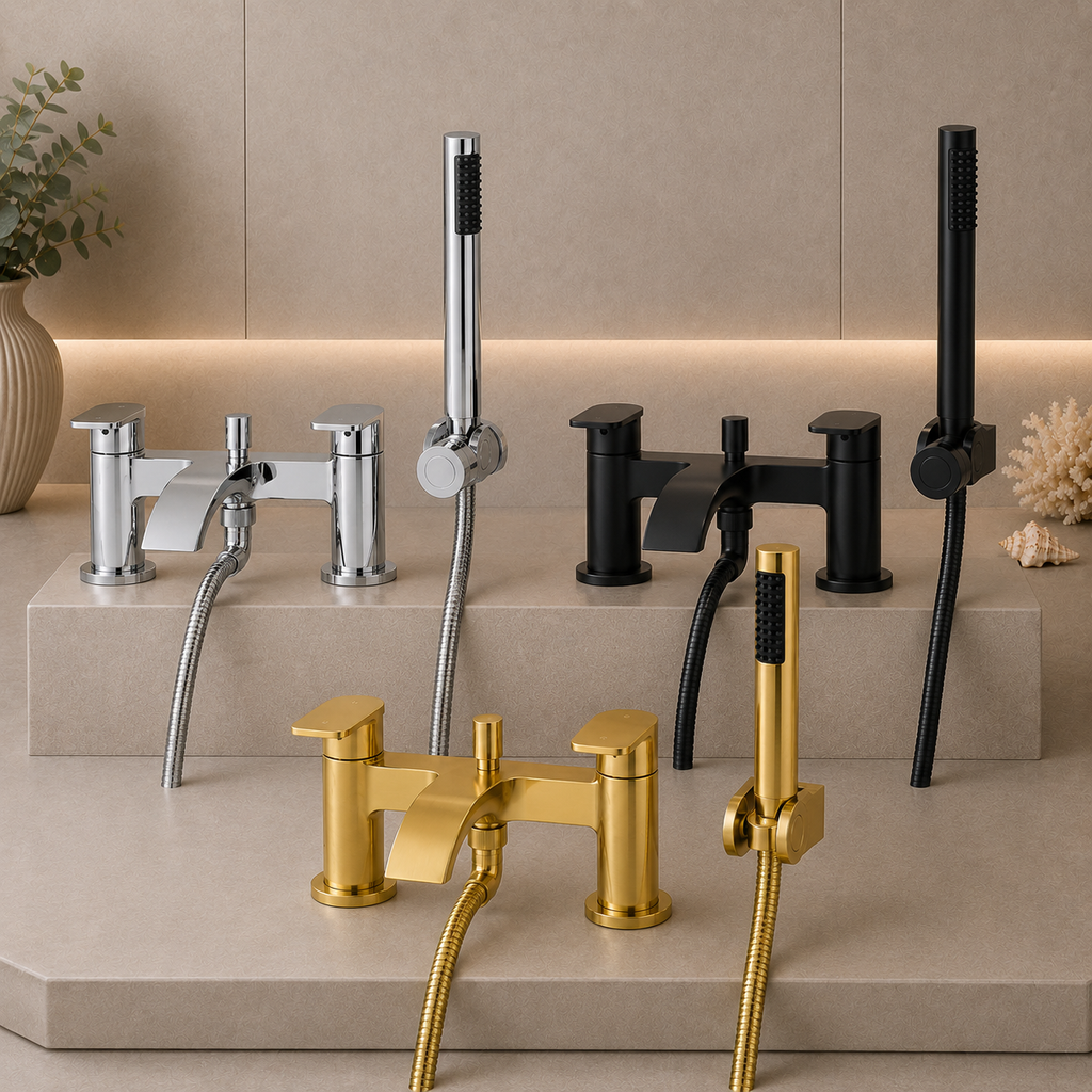 Speldhurst Deck Mounted Bath Shower Mixer – Chrome, Matt Black or Matt Brushed Brass
