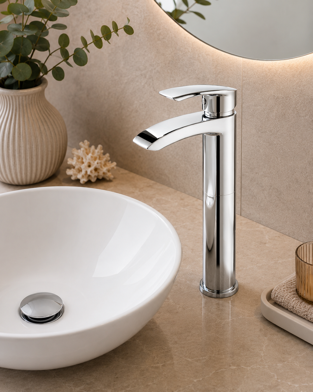 Speldhurst Tall Basin Mixer Tap – Chrome, Matt Black or Matt Brushed Brass