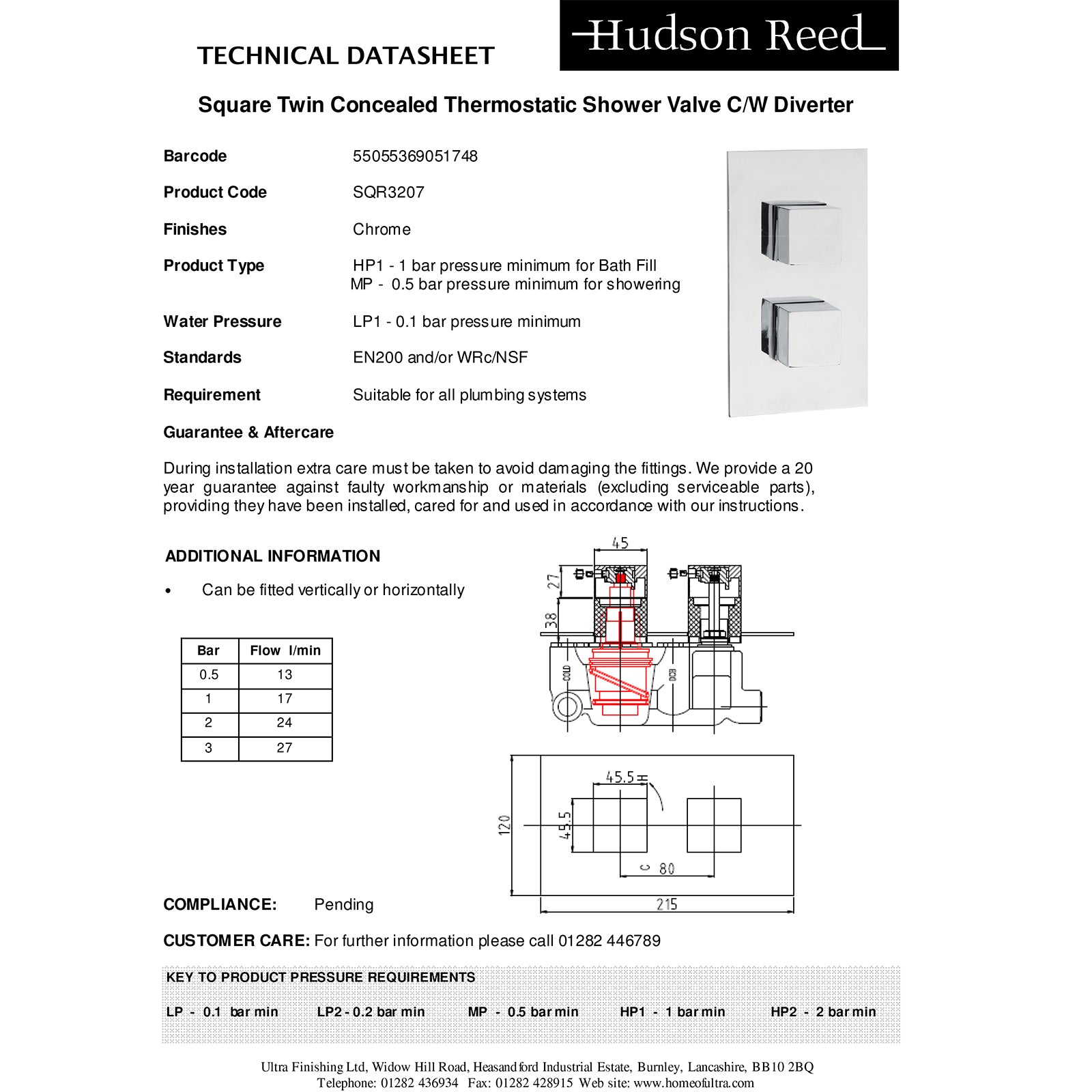 Hudson Reed Lennox Twin Thermostatic Shower with Diverter