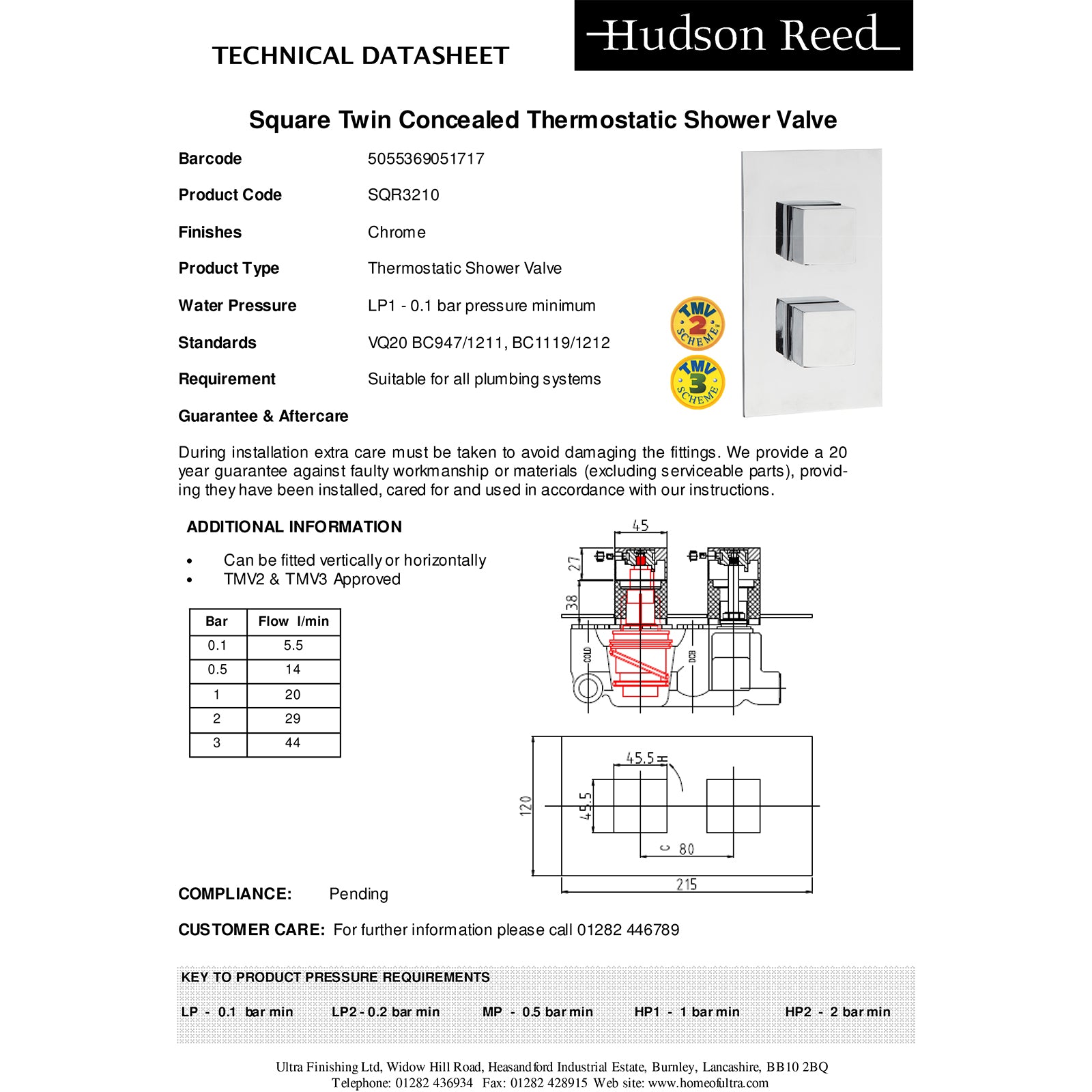 Hudson Reed Lennox Twin Thermostatic Shower