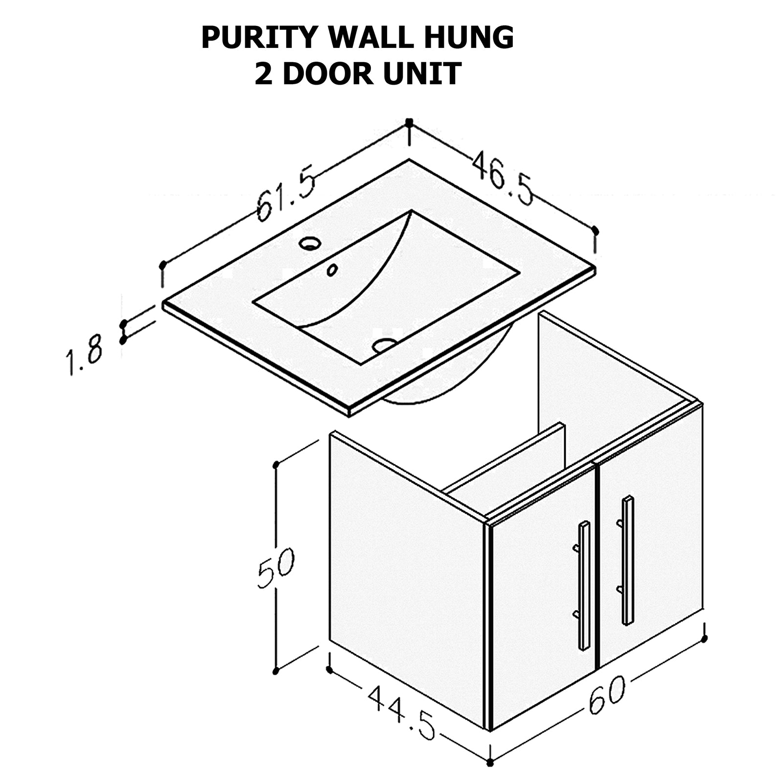 Allbits Purity 60 2 Door Wall Hung Unit and Basin