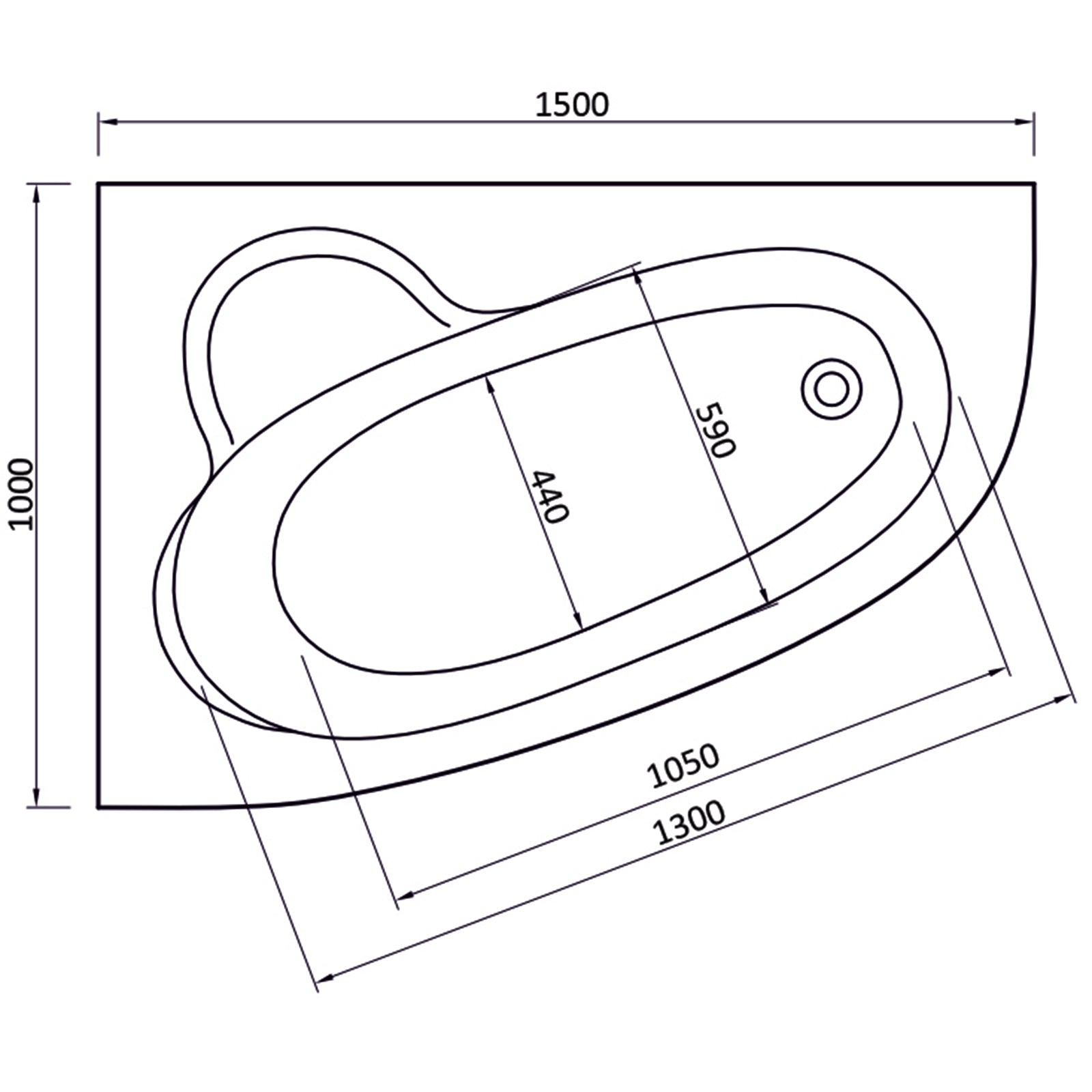 Tennessee 1500 x 1000mm Corner Bath - RH
