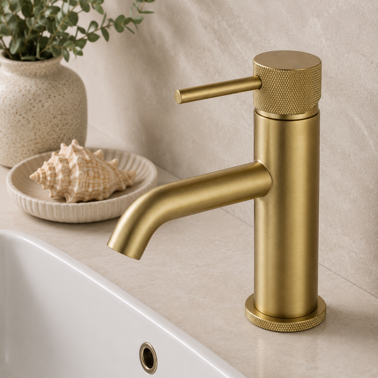 Tudeley Basin Mixer Tap with Knurled Handle & Waste – 5 Finishes