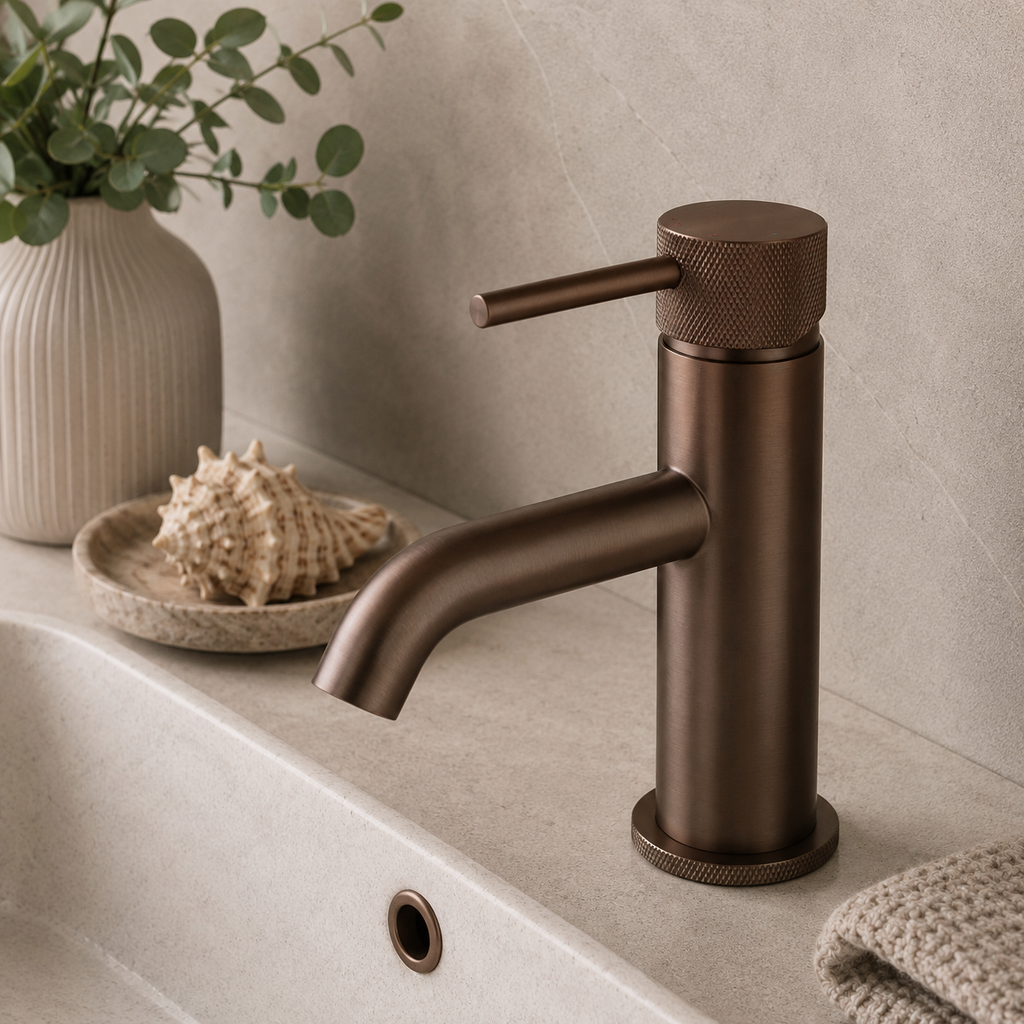 Tudeley Basin Mixer Tap with Knurled Handle & Waste – 5 Finishes