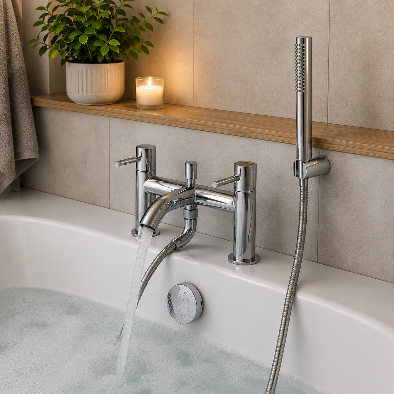 Tudeley Deck Mounted Bath Shower Mixer with Knurled Handles – 5 Finishes