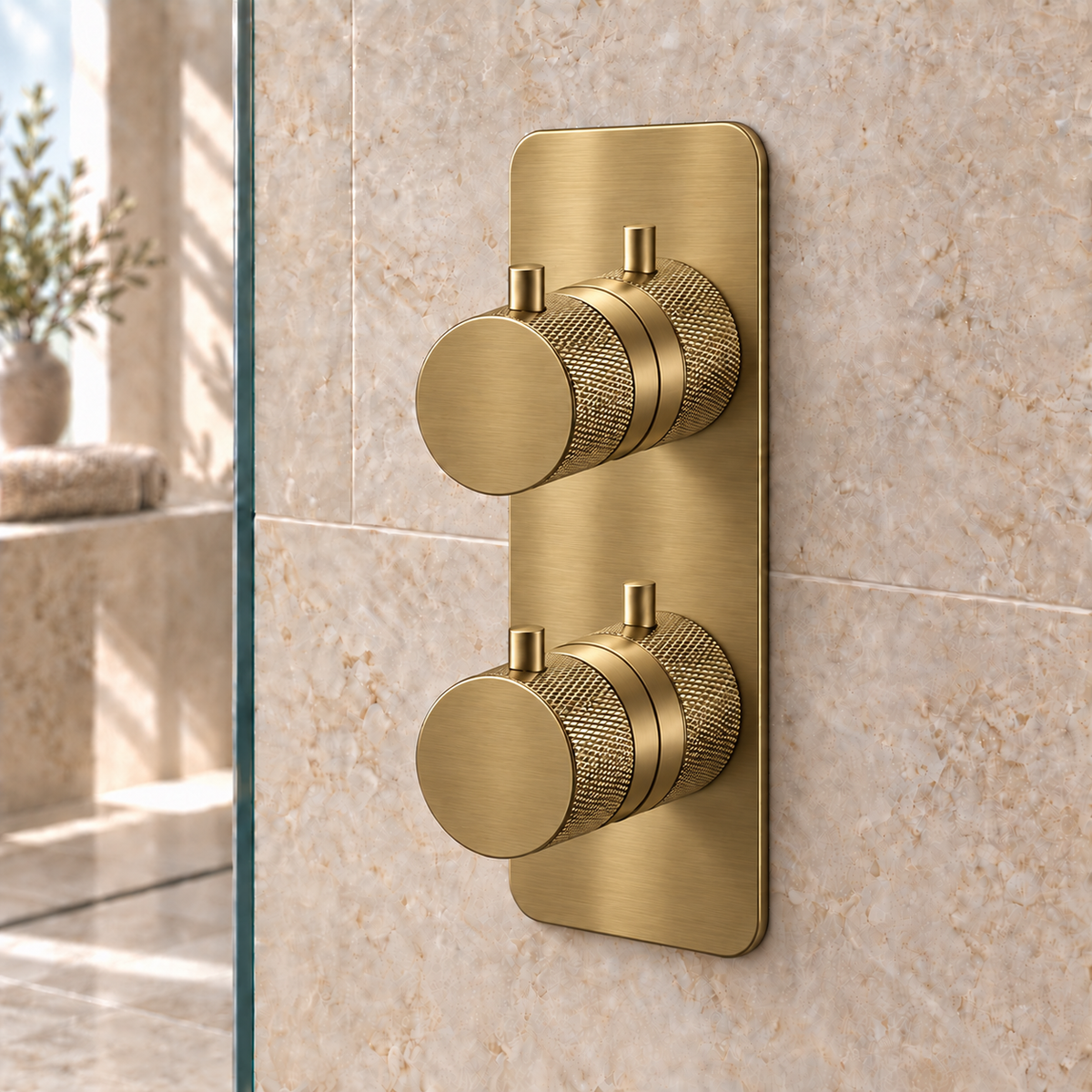Tudeley Knurled Double Outlet Two Control Concealed Thermostatic Shower Valve