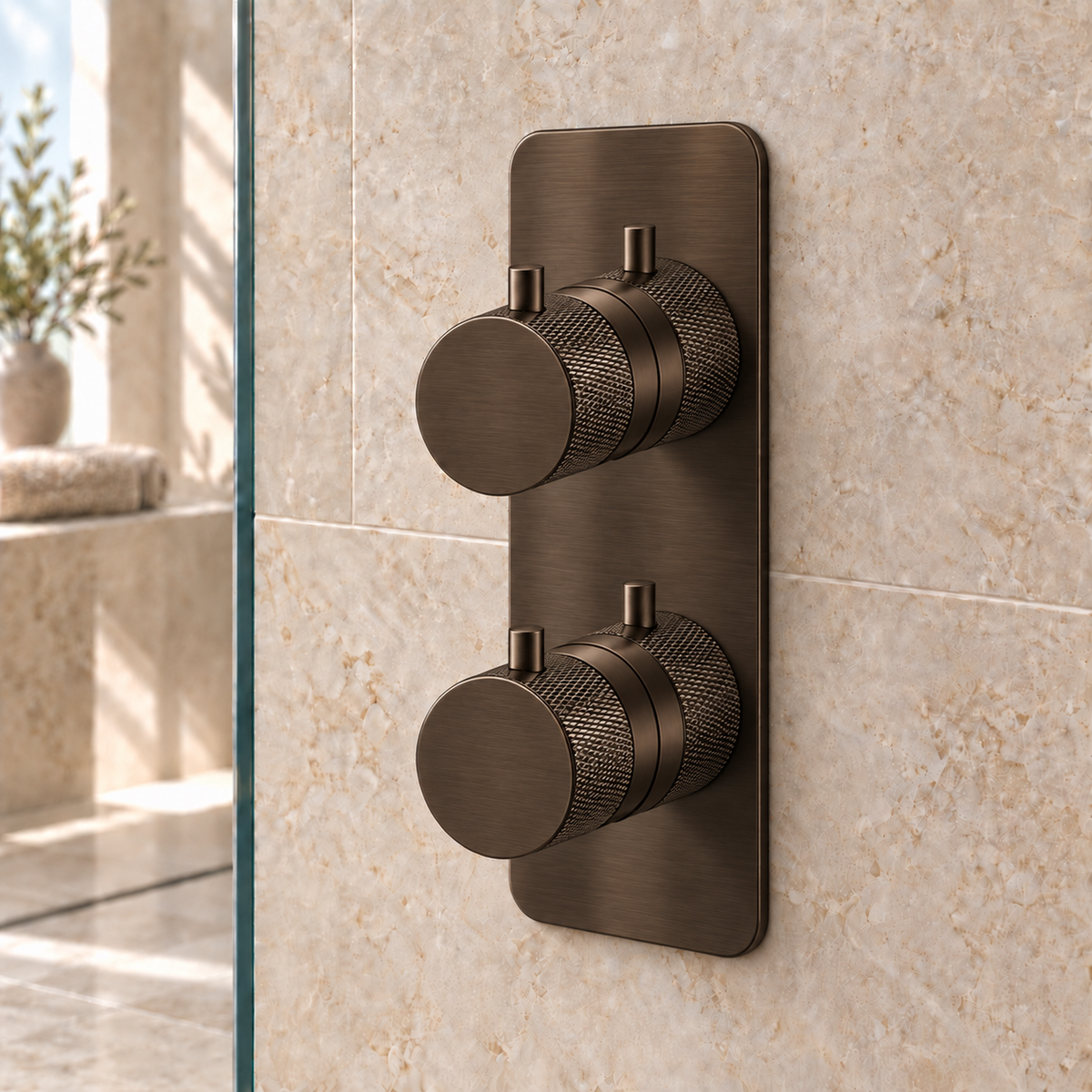 Tudeley Knurled Double Outlet Two Control Concealed Thermostatic Shower Valve