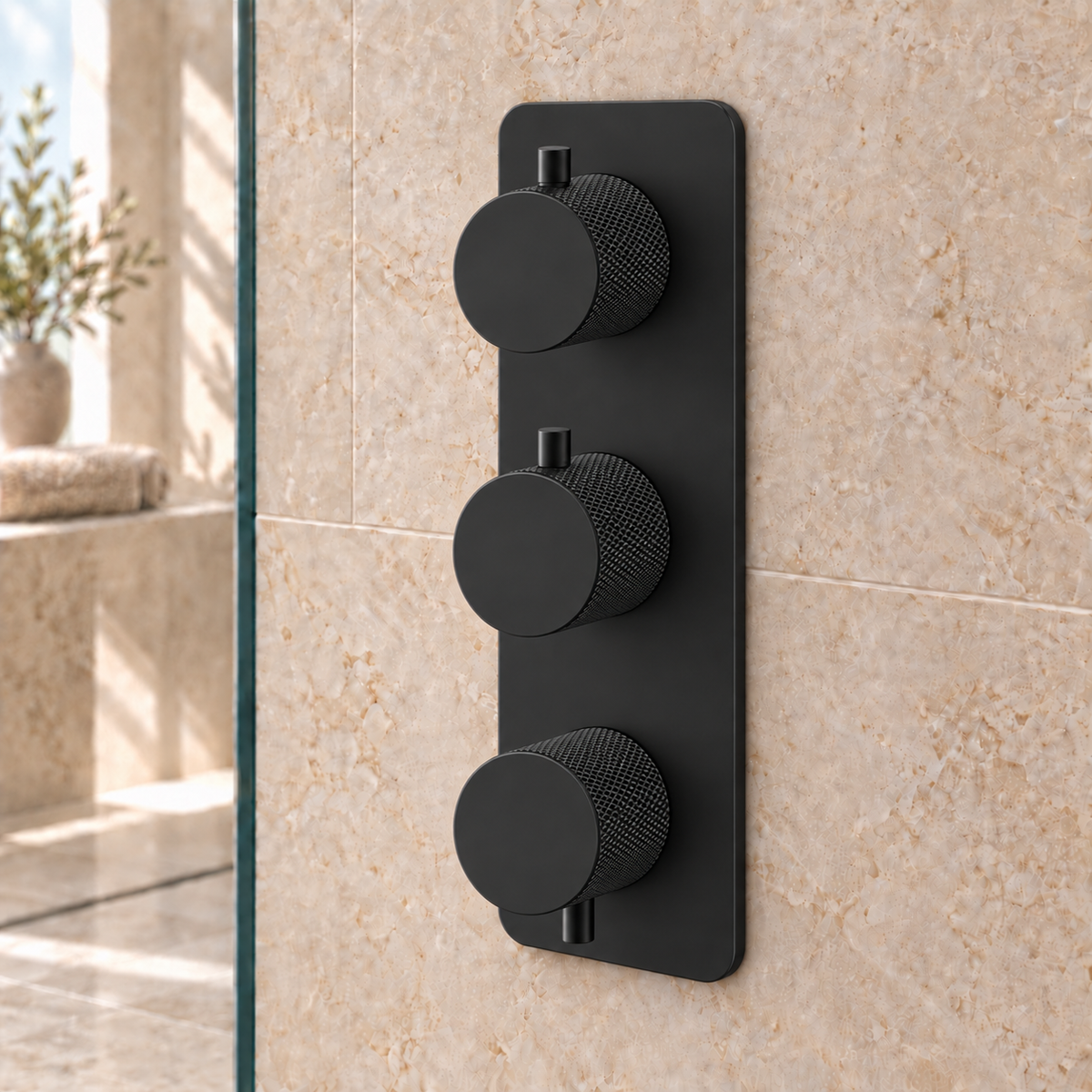 Tudeley Knurled Double Outlet Three Control Concealed Thermostatic Shower Valve