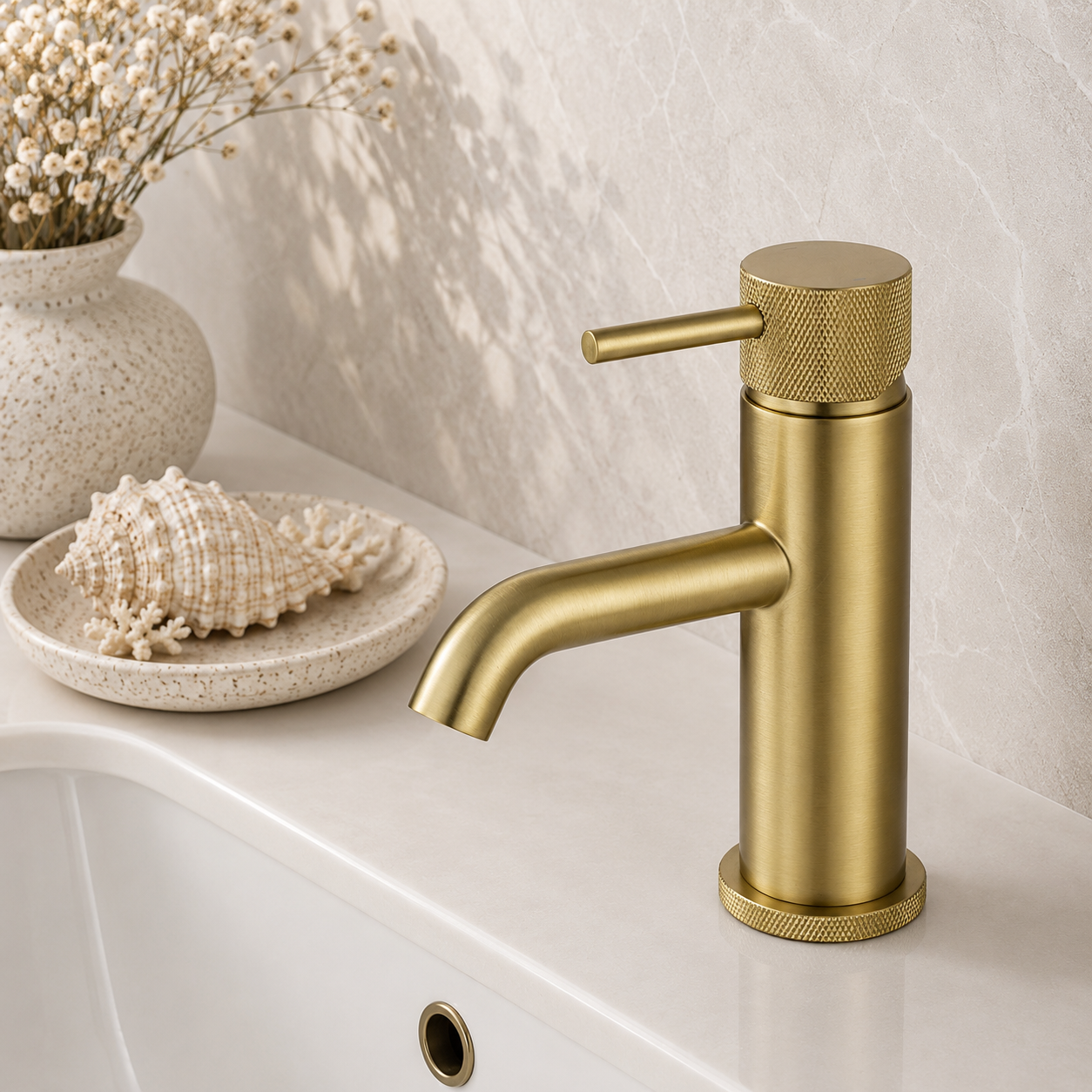 Tudeley Mini Basin Mixer Tap with Knurled Handle & Waste – 5 Finishes