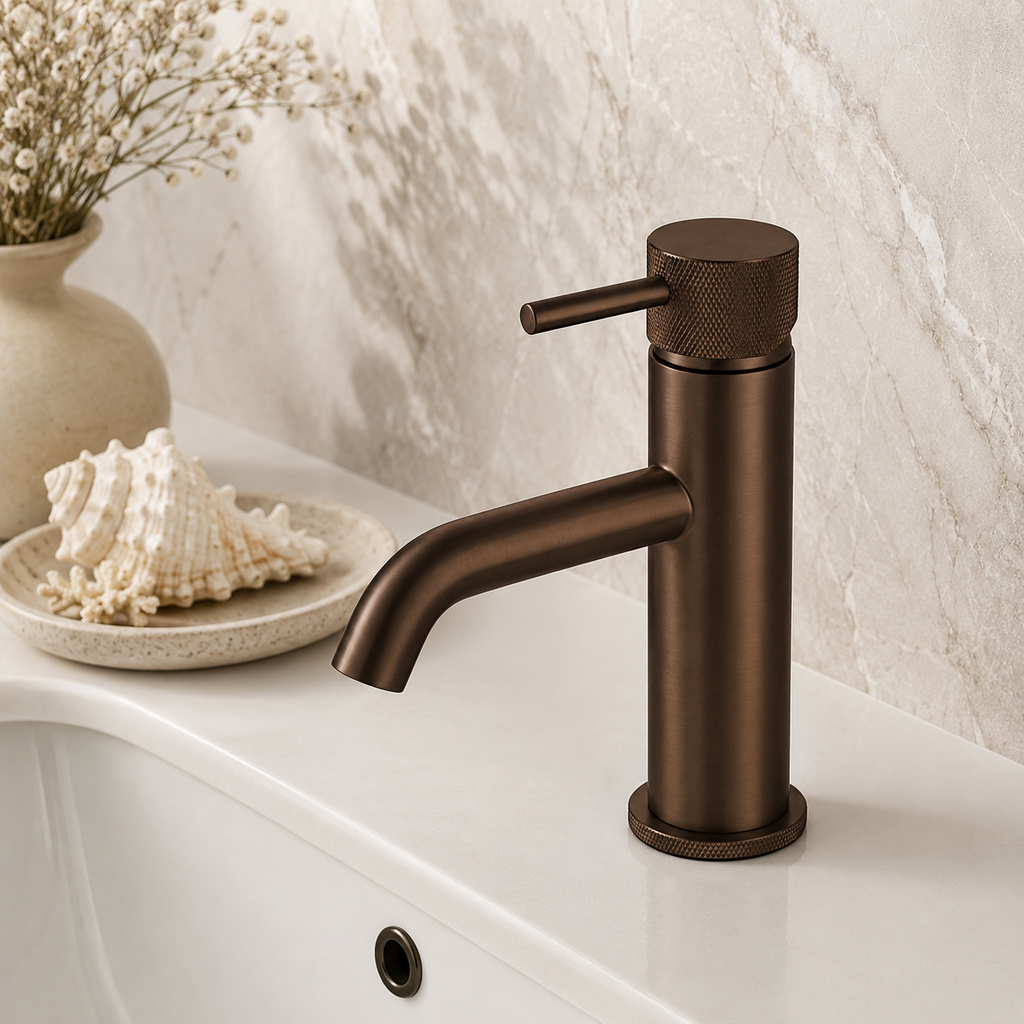 Tudeley Mini Basin Mixer Tap with Knurled Handle & Waste – 5 Finishes