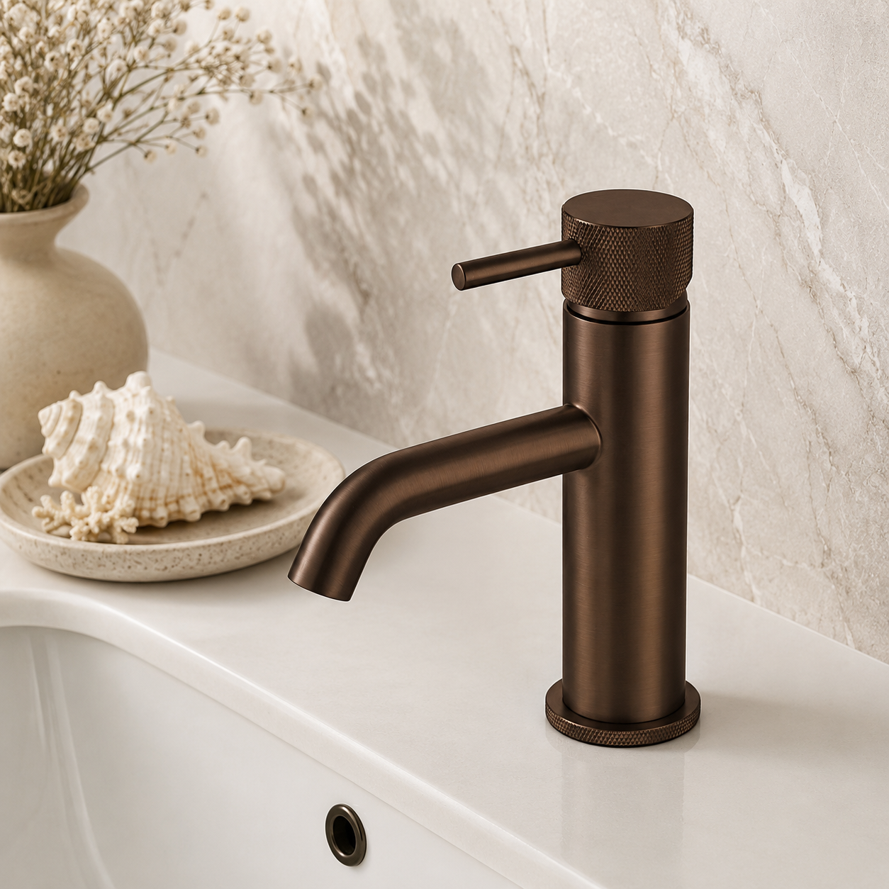 Tudeley Mini Basin Mixer Tap with Knurled Handle & Waste – 5 Finishes