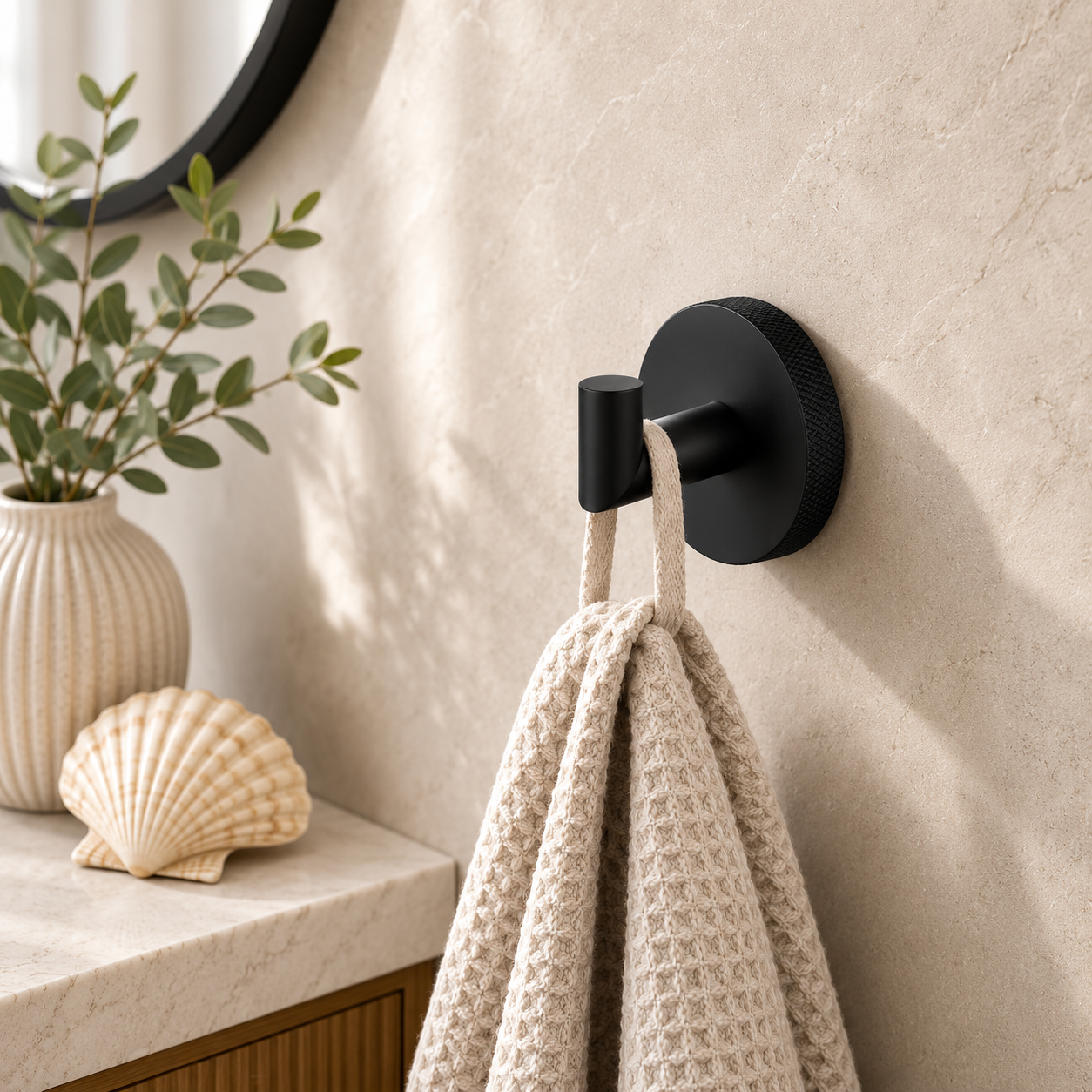 Tudeley Knurled Robe Hook | Chrome, Matt Black, Gunmetal Grey & Matt Brushed Brass