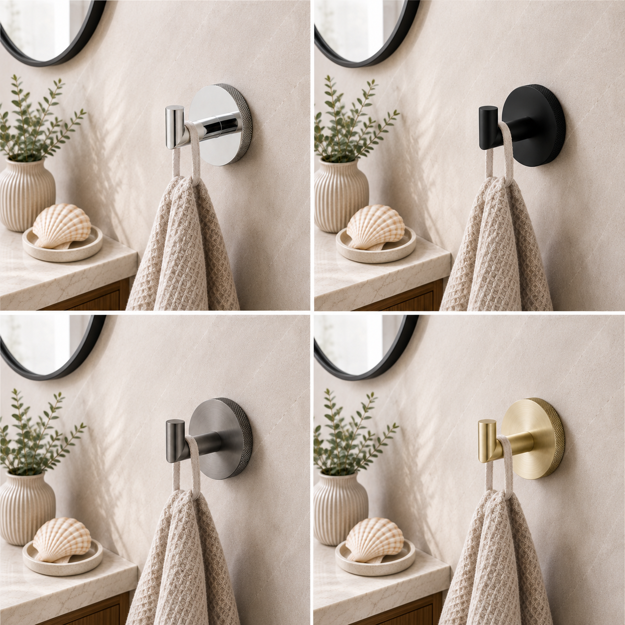 Tudeley Knurled Robe Hook | Chrome, Matt Black, Gunmetal Grey & Matt Brushed Brass