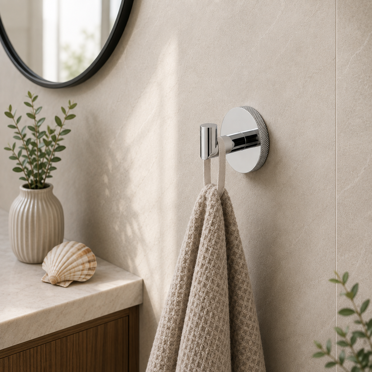 Tudeley Knurled Robe Hook | Chrome, Matt Black, Gunmetal Grey & Matt Brushed Brass