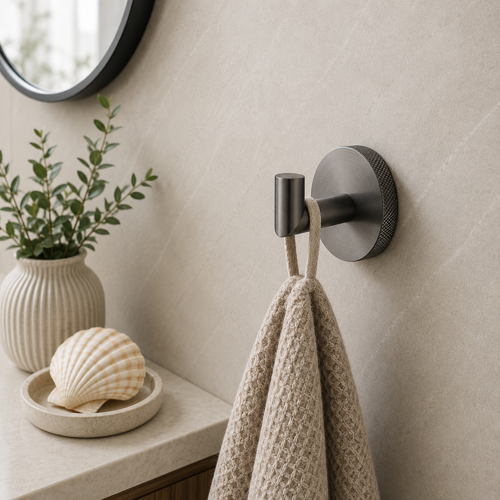 Tudeley Knurled Robe Hook | Chrome, Matt Black, Gunmetal Grey & Matt Brushed Brass