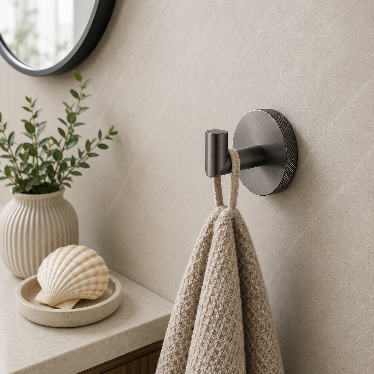 Tudeley Knurled Robe Hook | Chrome, Matt Black, Gunmetal Grey & Matt Brushed Brass