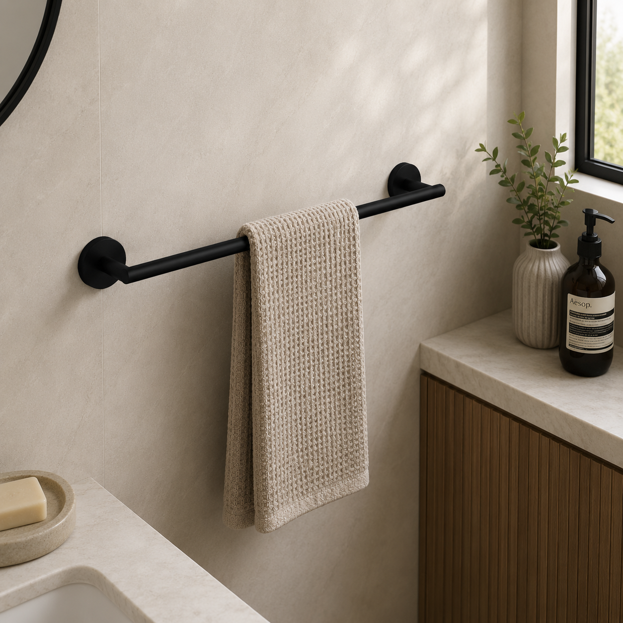 Tudeley Knurled Wall Mounted Towel Bar 614mm | Chrome, Matt Black, Gunmetal Grey & Matt Brushed Brass