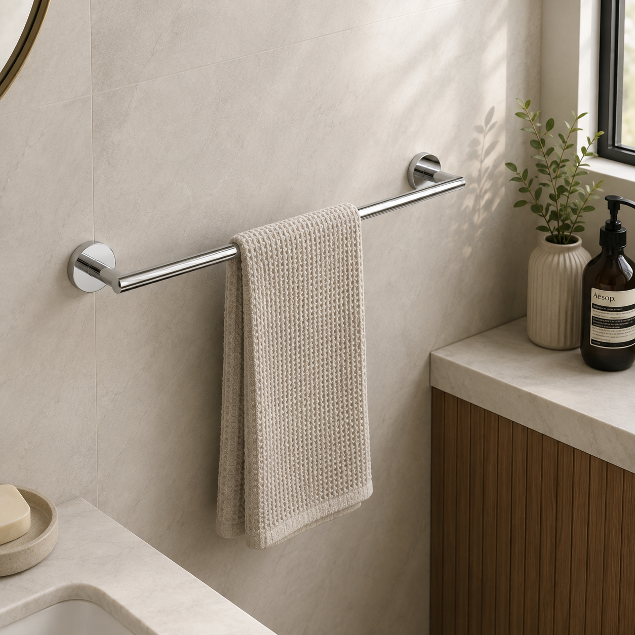 Tudeley Knurled Wall Mounted Towel Bar 614mm | Chrome, Matt Black, Gunmetal Grey & Matt Brushed Brass
