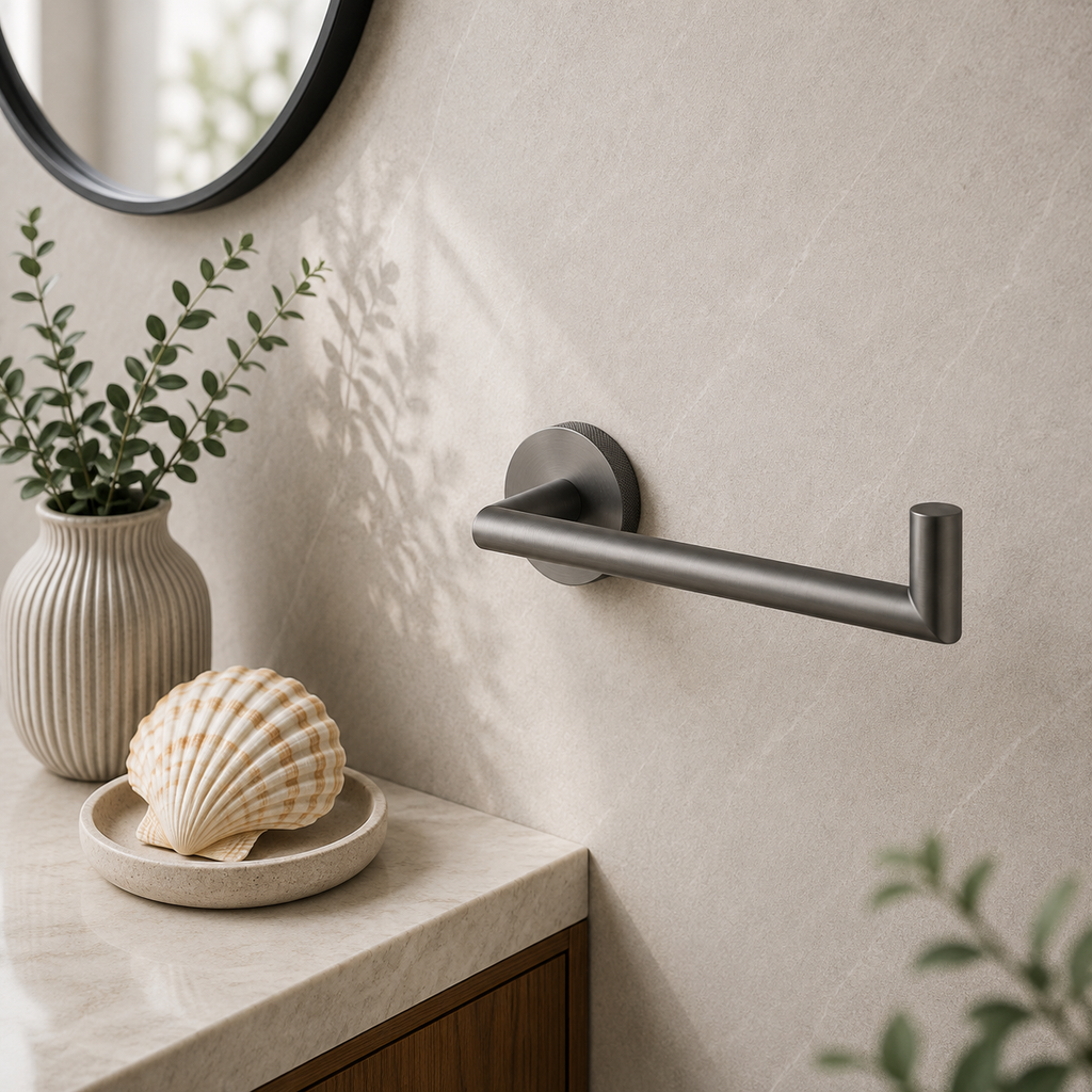 Tudeley Knurled Toilet Roll Holder | Chrome, Matt Black, Gunmetal Grey & Matt Brushed Brass