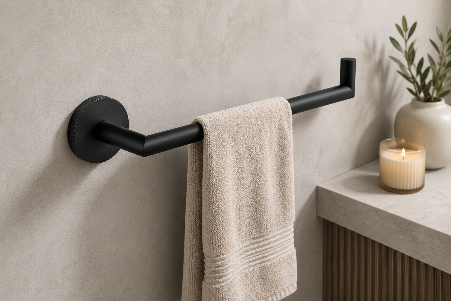 Tudeley Knurled Towel Bar 614mm – Chrome, Matt Black, Brushed Gunmetal & Brushed Brass