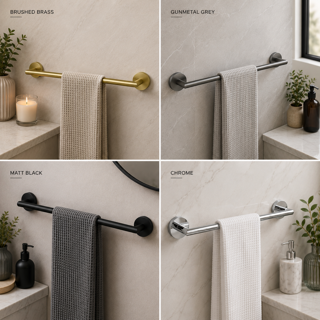 Tudeley Knurled Wall Mounted Towel Bar 614mm | Chrome, Matt Black, Gunmetal Grey & Matt Brushed Brass