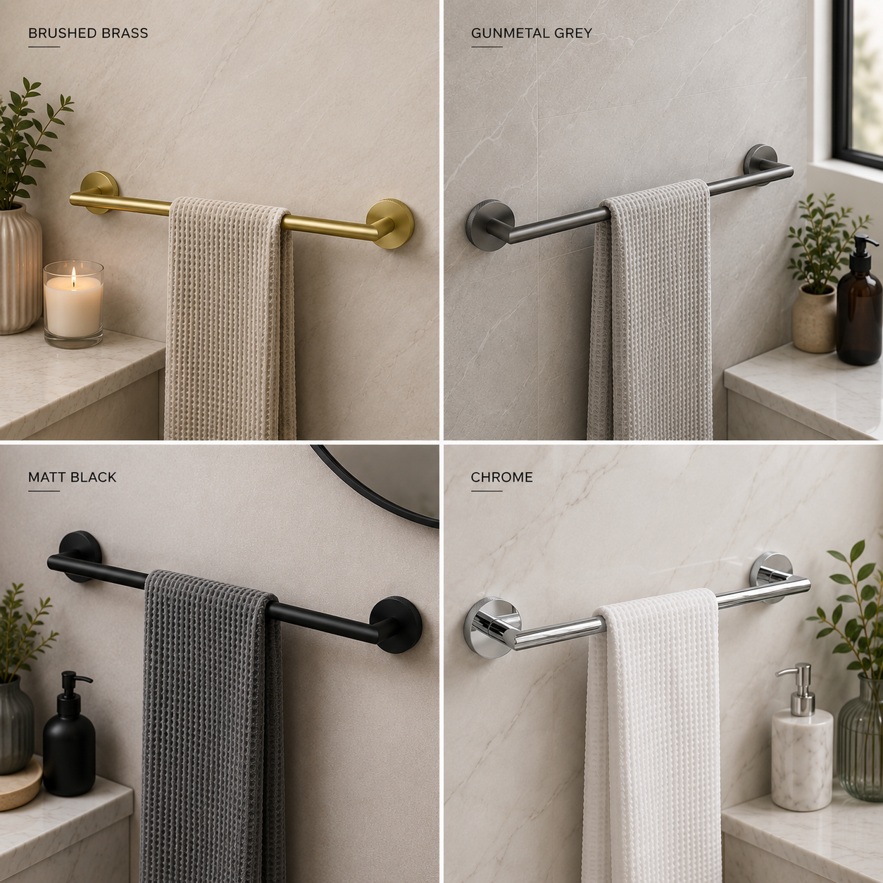 Tudeley Knurled Wall Mounted Towel Bar 614mm | Chrome, Matt Black, Gunmetal Grey & Matt Brushed Brass