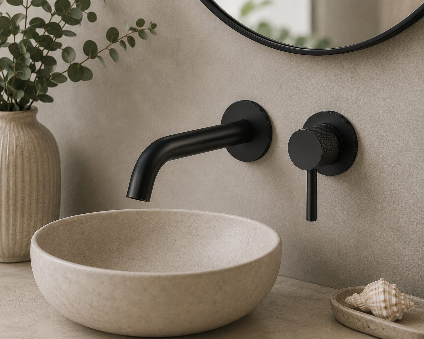 Tudeley Single Lever Wall Mounted Basin Mixer Tap with Knurled Handle & Waste – 5 Finishes