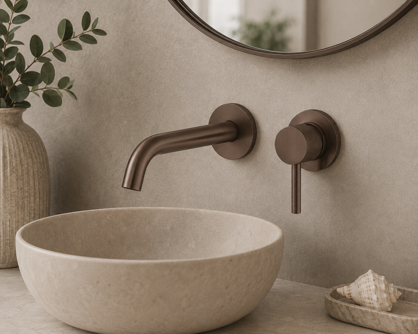 Tudeley Single Lever Wall Mounted Basin Mixer Tap with Knurled Handle & Waste – 5 Finishes