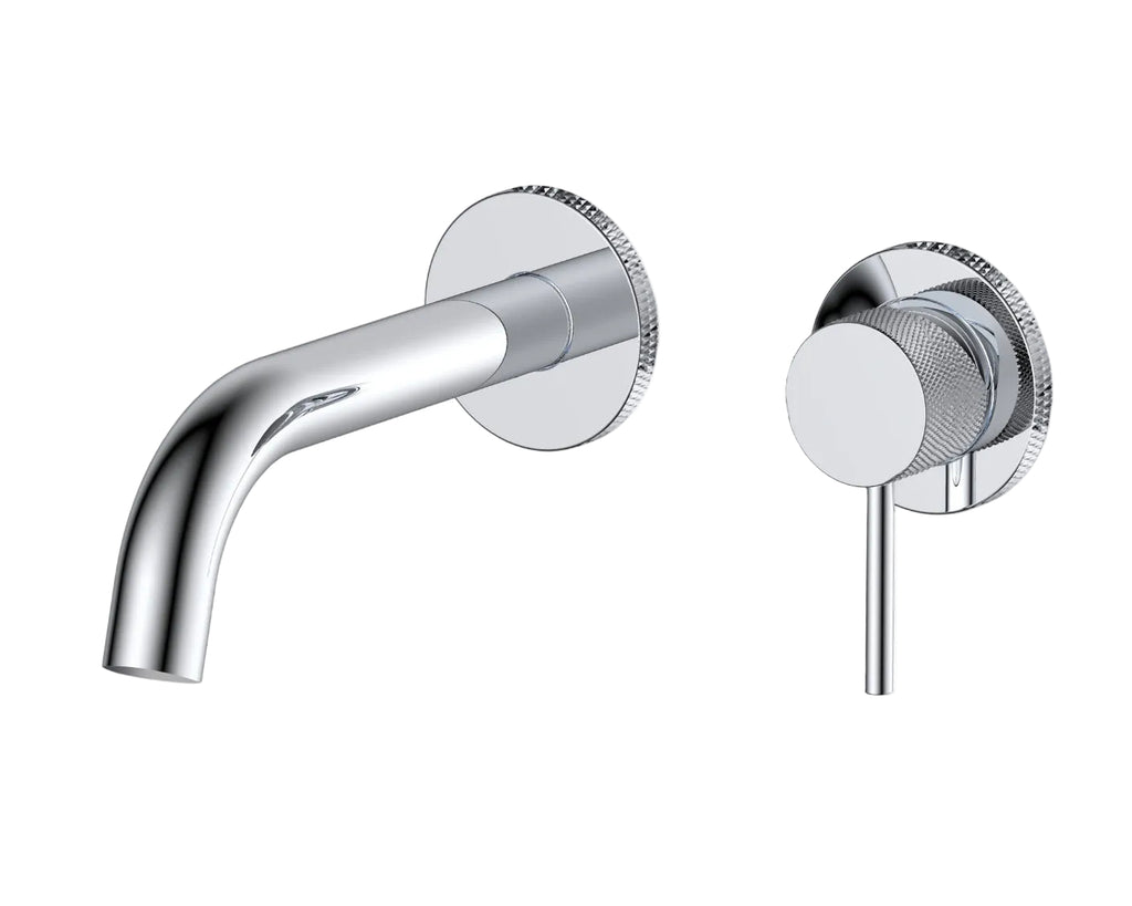 Tudeley Single Lever Wall Mounted Basin Mixer Tap with Knurled Handle & Waste – 5 Finishes