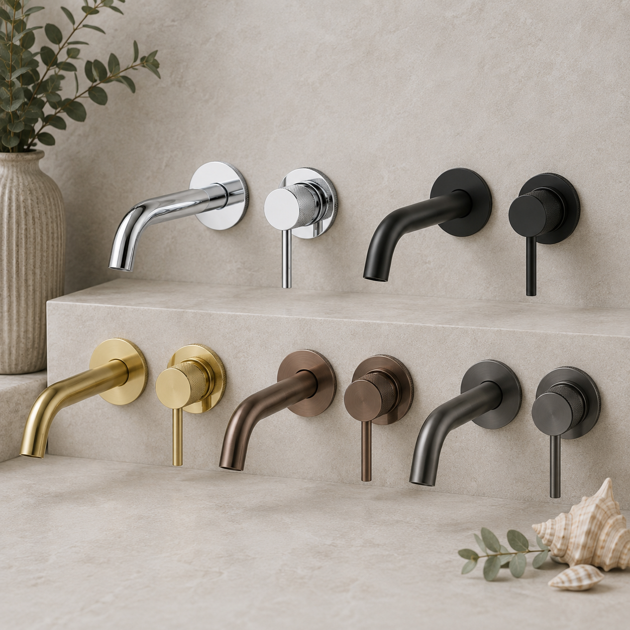 Tudeley Single Lever Wall Mounted Basin Mixer Tap with Knurled Handle & Waste – 5 Finishes