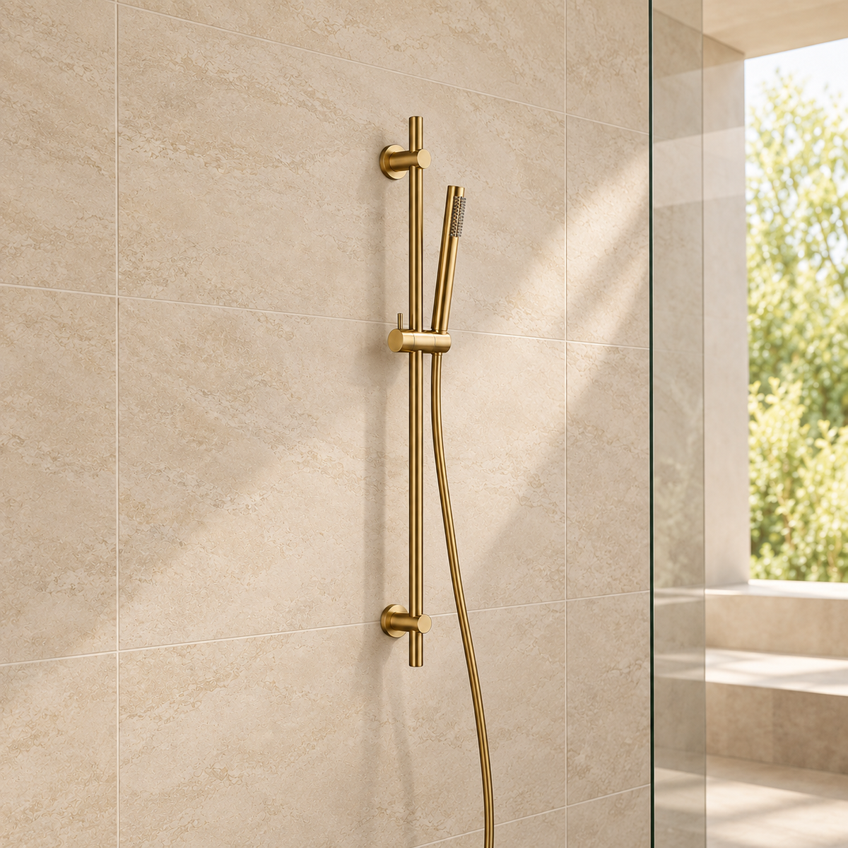Tuscany Riser Rail Kit with Handset & Hose – Brushed Brass