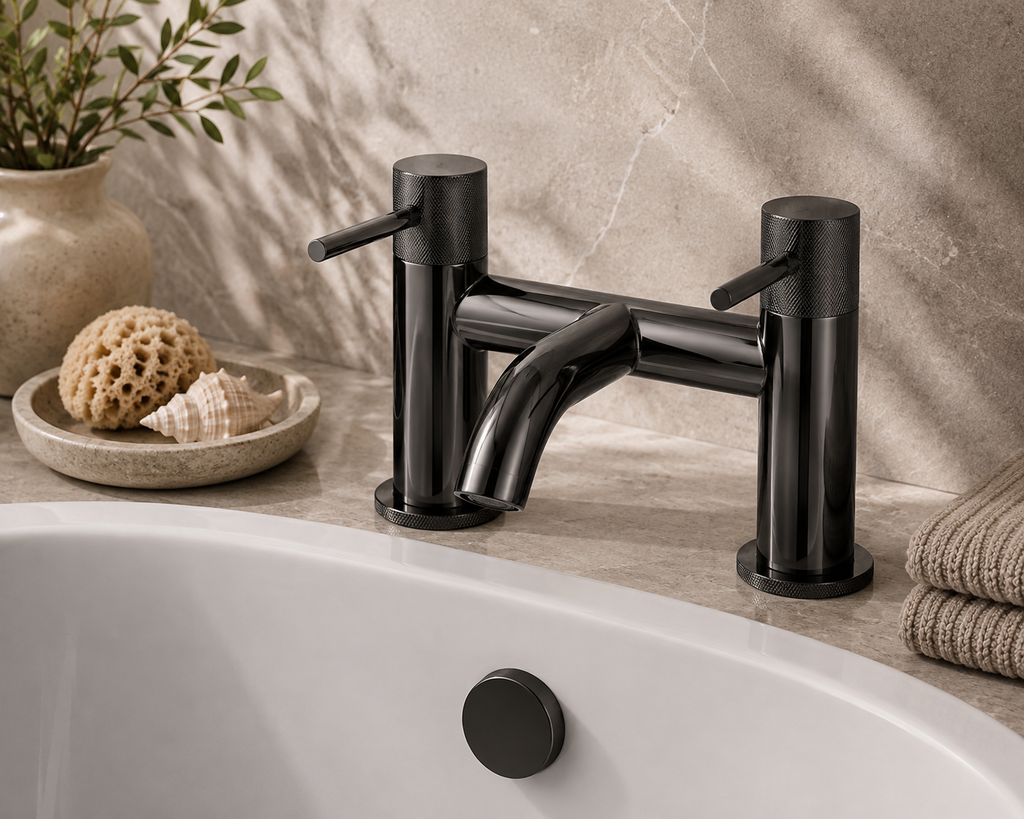 Tudeley Deck Mounted Bath Filler with Knurled Handles – 5 Finishes