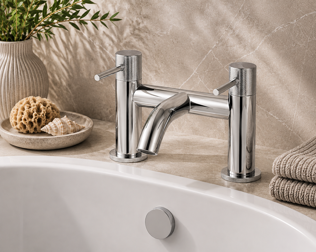 Tudeley Deck Mounted Bath Filler with Knurled Handles – 5 Finishes