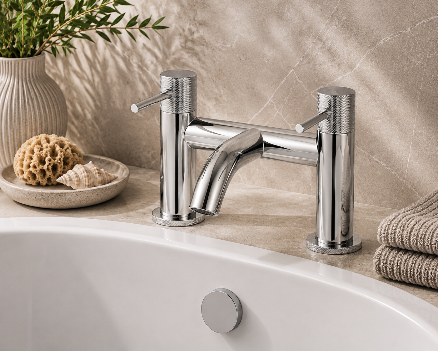 Tudeley Deck Mounted Bath Filler with Knurled Handles – 5 Finishes