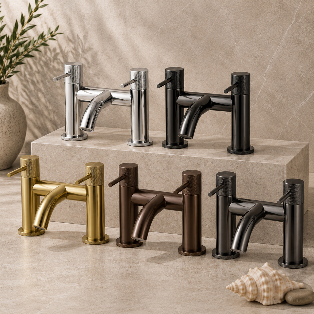 Tudeley Deck Mounted Bath Filler with Knurled Handles – 5 Finishes