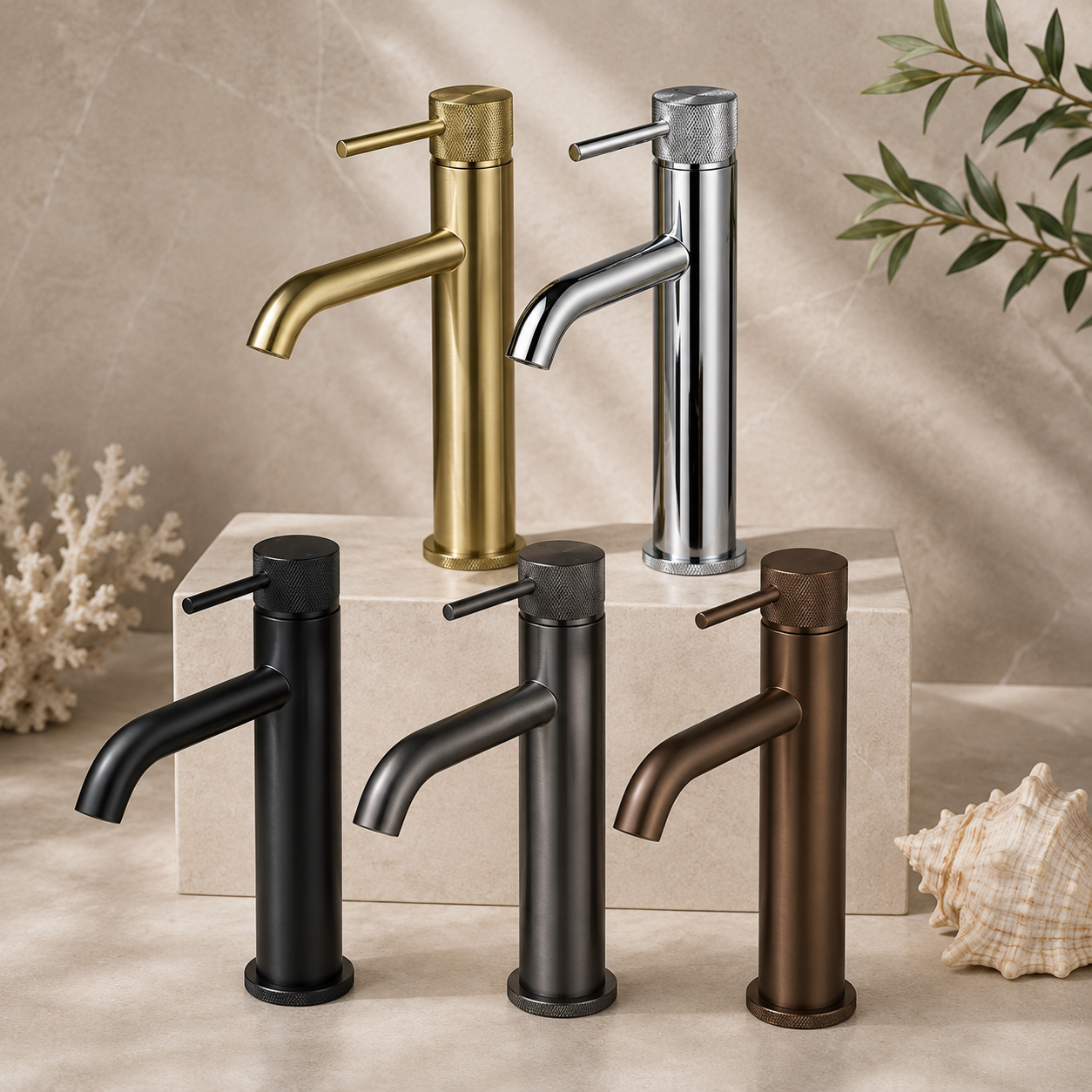 Tudeley Tall Basin Mixer Tap with Knurled Handle & Waste – 5 Finishes