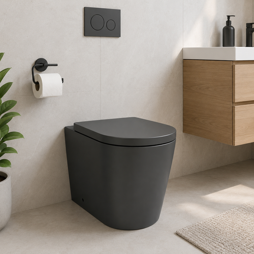 Utah Matt Black Back-to-Wall WC Pan with Soft Close Seat