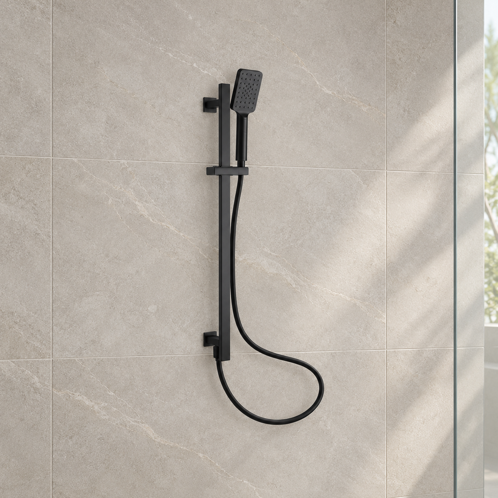 Utah Square Shower Rail Kit with Handset & Hose – Matt Black