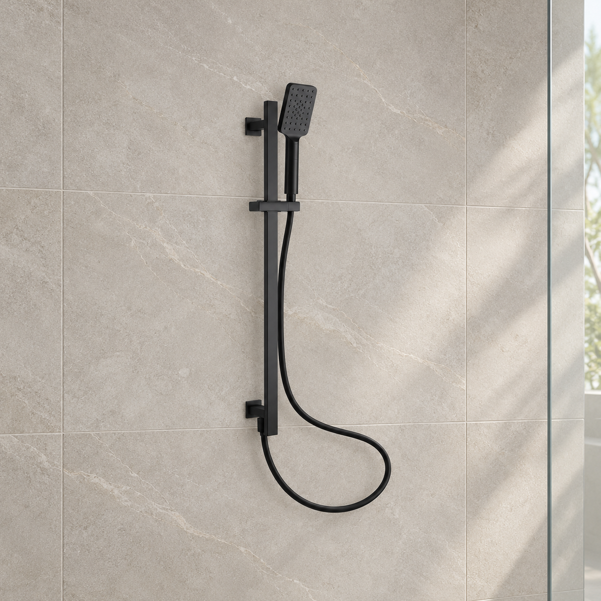 Utah Square Shower Rail Kit with Handset & Hose – Matt Black