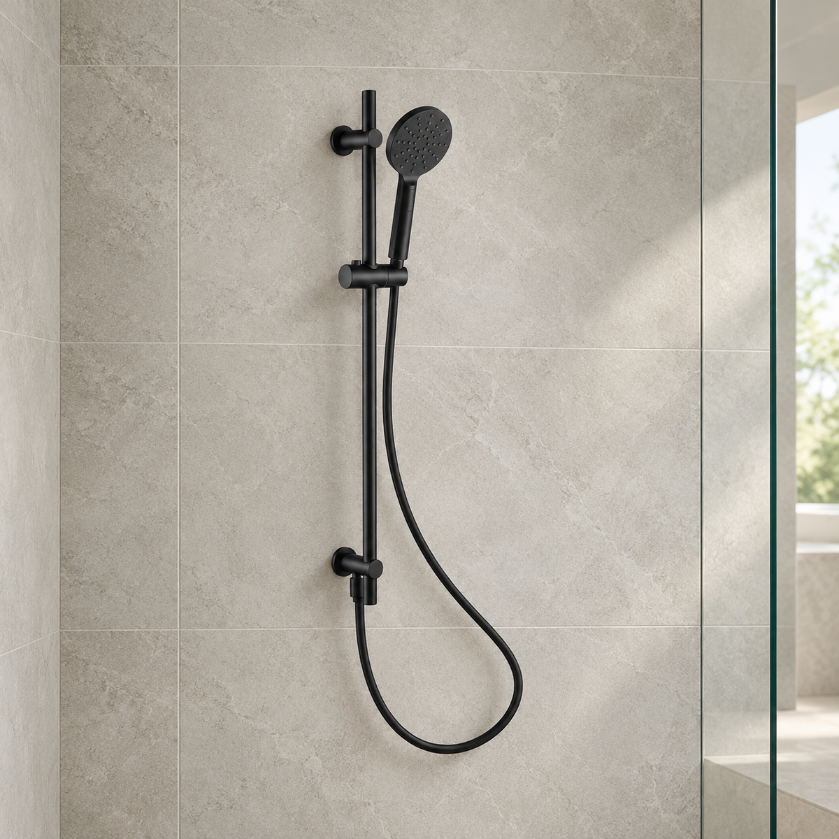 Utah Round Shower Rail Kit with Handset & Hose – Matt Black