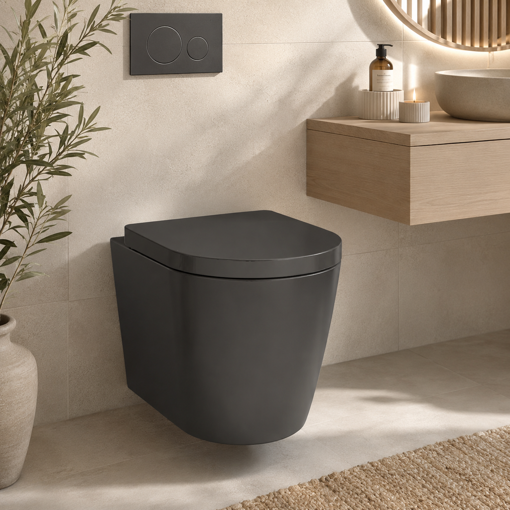 Utah Matt Black Wall-Hung WC Pan with Soft Close Seat