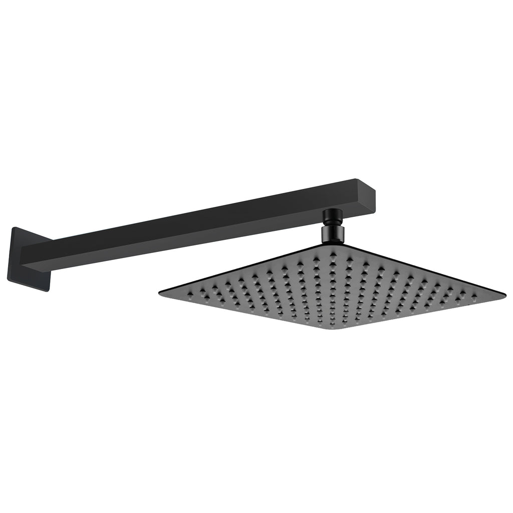 Utah Square Fixed Shower Head & Wall Arm – Matt Black
