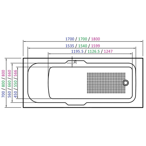 Virginia 1500 x 700mm Twin Gripped Bath - Superspec