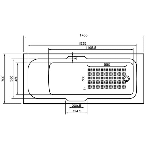 Virginia Twin Gripped 1700 x 700mm Single Ended Bath - Superspec