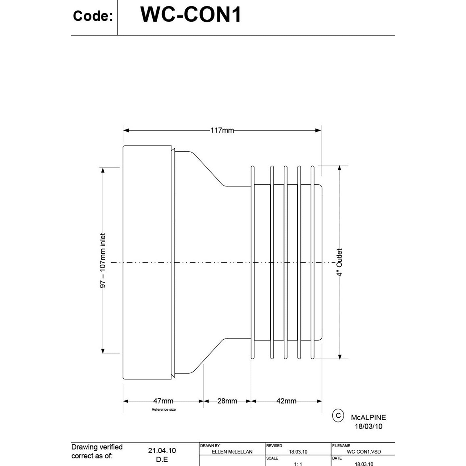 McAlpine Straight Rigid WC Connector