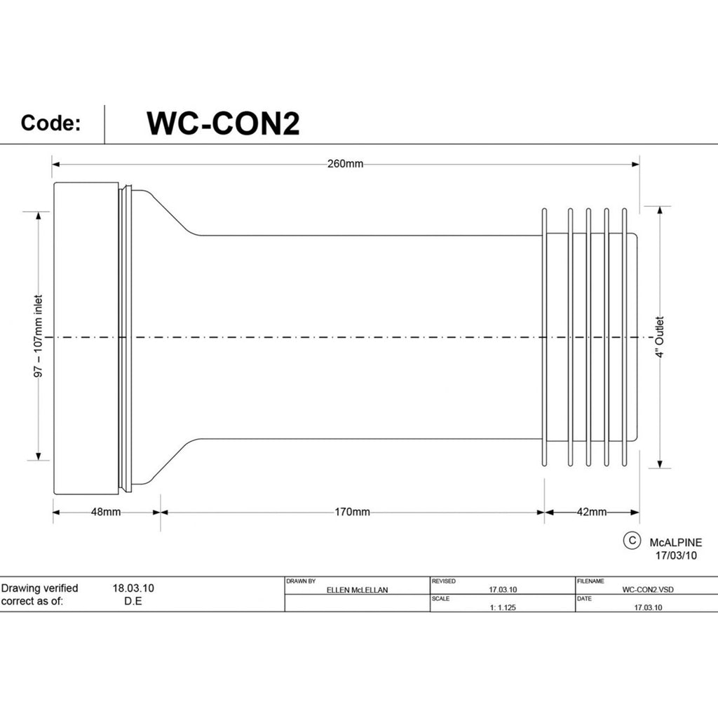 McAlpine Straight Adjustable Length Rigid WC Connector