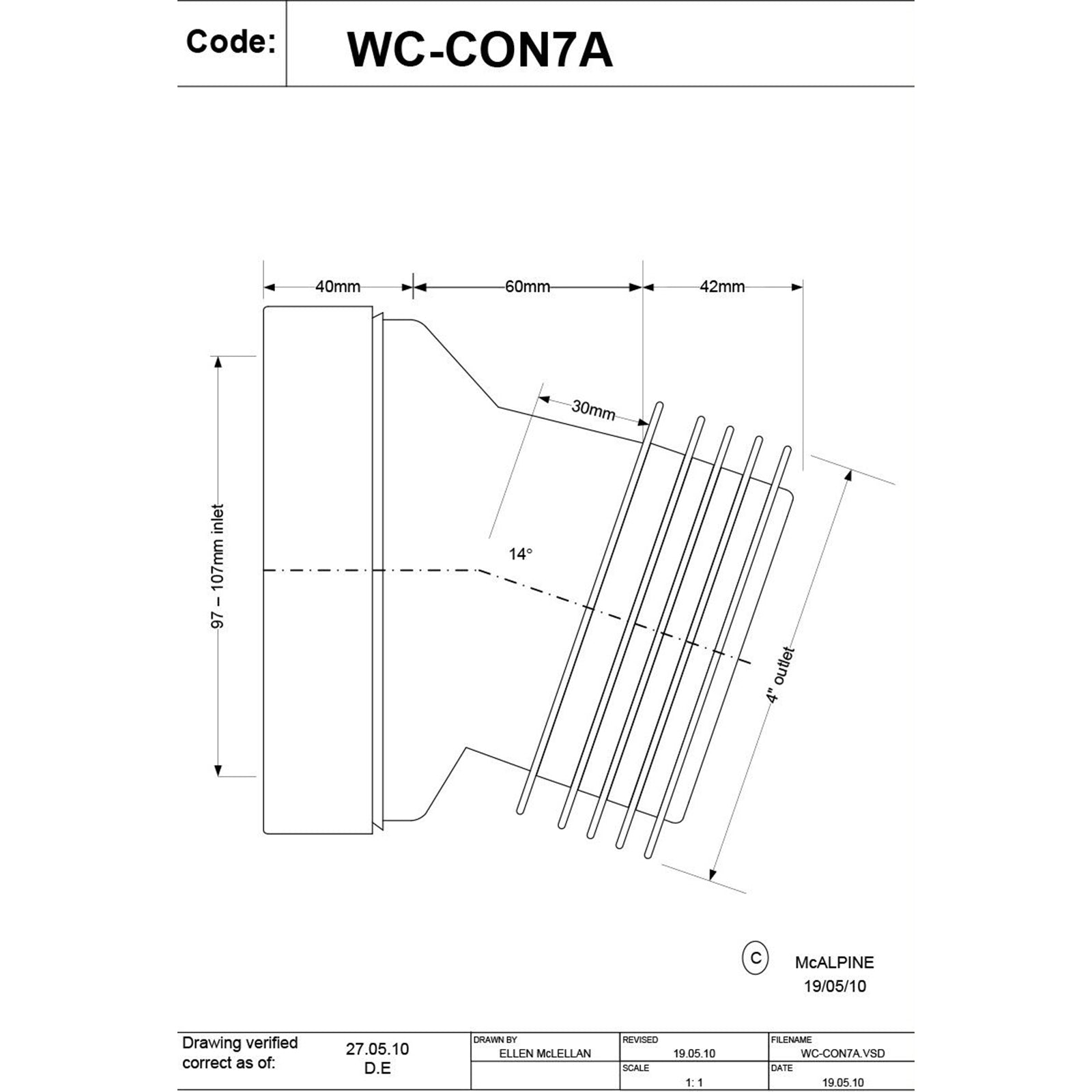 McAlpine 14 Degree Angle Rigid WC Connector