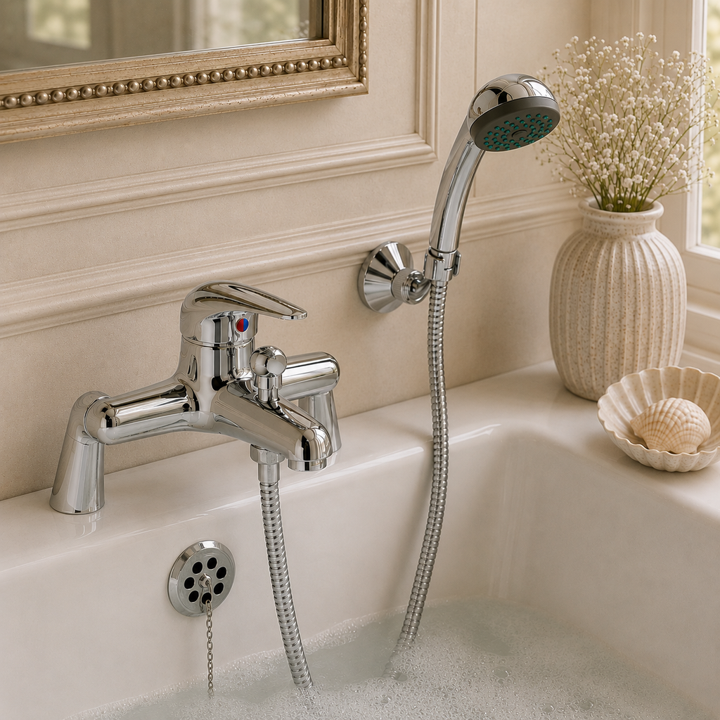 Yalding Deck Mounted Bath Shower Mixer with Handset – Chrome
