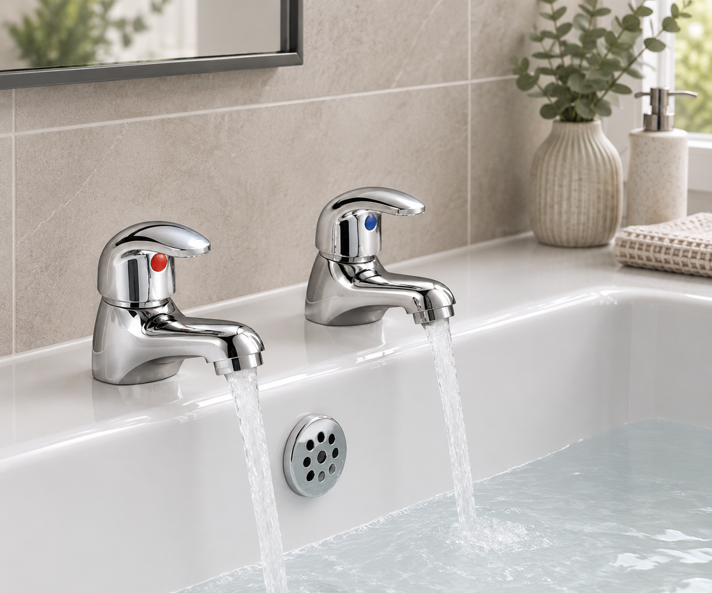 Yalding Modern Bath Taps – Pair – Chrome